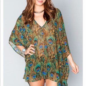 Show Me Your Mumu Womens ONE SIZE Peta Peacock Sheer Tunic